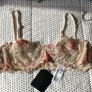 ZARA floral unlined lace bra
